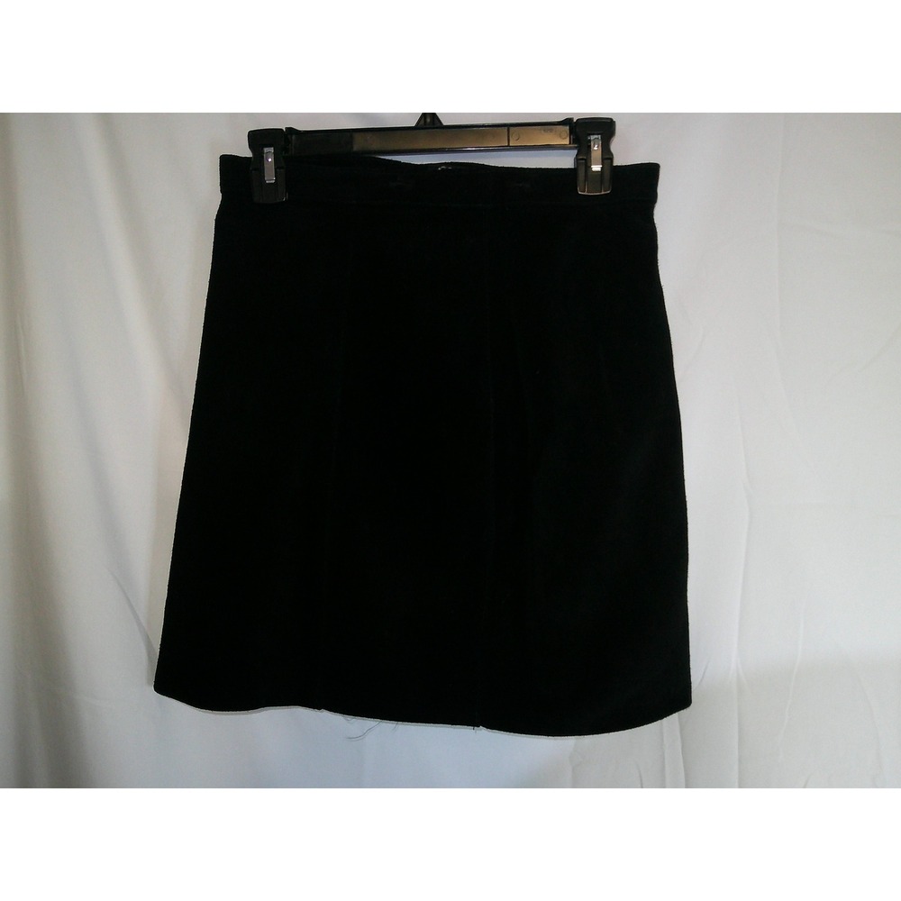 Vintage Comint Black Leather Mini Skirt High Waist A-Line Size 9/10‎